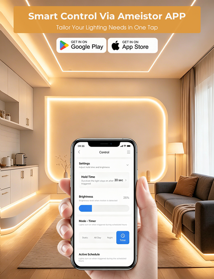 Ameistor Smart Plug-in Dual Motion Sensor COB LED Strip Light