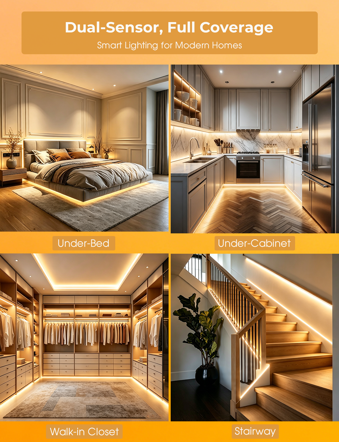 Ameistor Smart Plug-in Dual Motion Sensor COB LED Strip Light