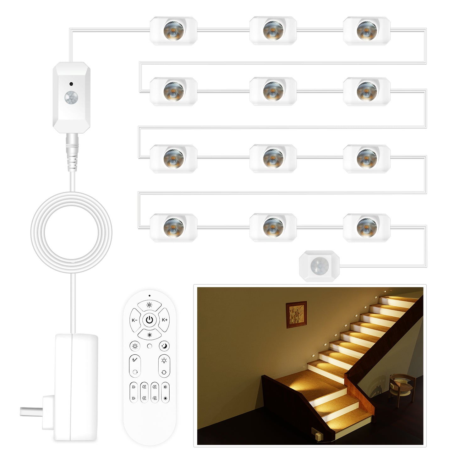 Ameistor Plug-In Smart Motion Sensor Stair Lights Indoor,Dimmable, 3000K-6000K