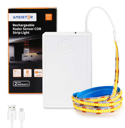 Rechargeable Motion Sensor COB Strip Light, 6000mAh Battery Operated Night Light for Closet Pantry Under Cabinet, 3.28ft, 3000K Warm White