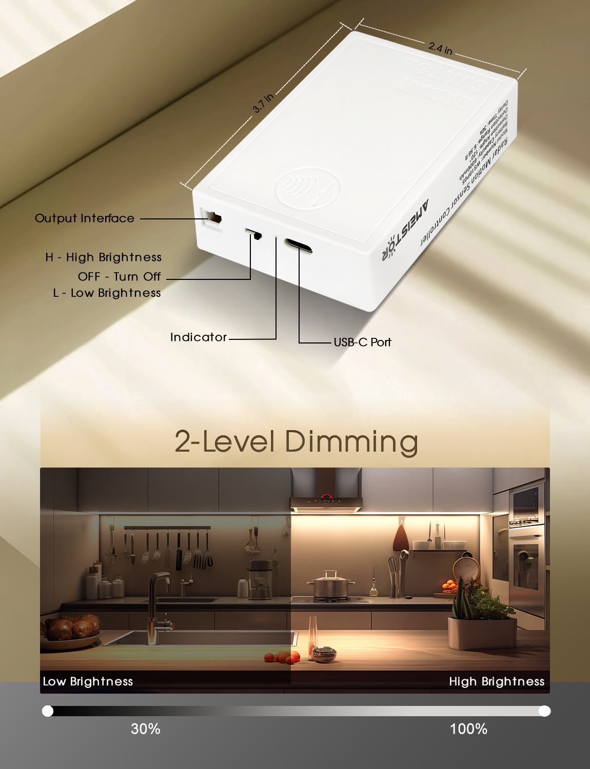 Rechargeable Motion Sensor COB Strip Light, 6000mAh Battery Operated Night Light for Closet Pantry Under Cabinet, 3.28ft, 3000K Warm White