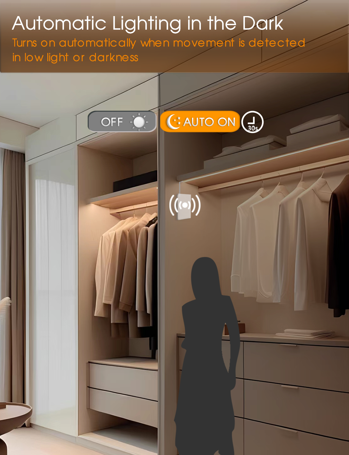 Rechargeable Motion Sensor COB Strip Light, 6000mAh Battery Operated Night Light for Closet Pantry Under Cabinet, 3.28ft, 3000K Warm White