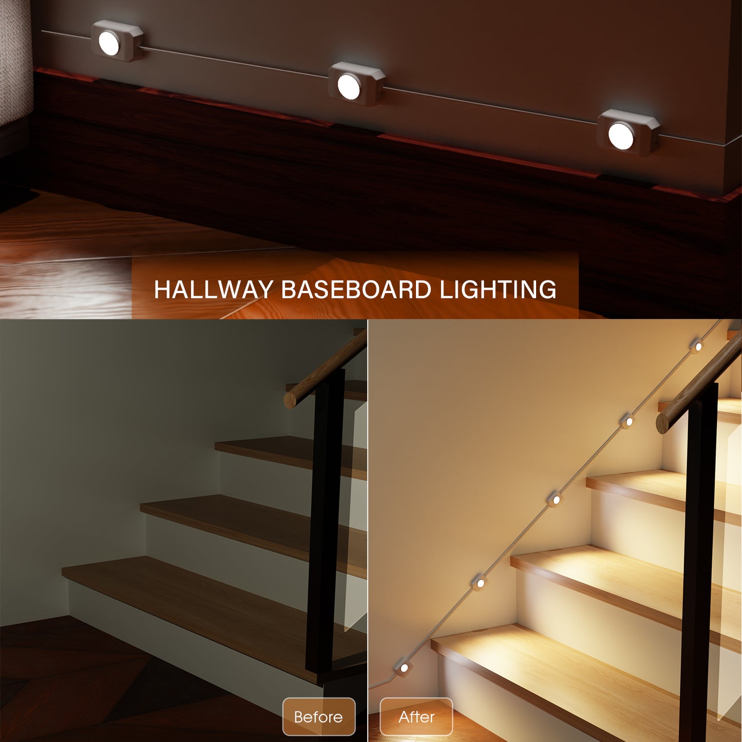 Ameistor Plug-In Smart Motion Sensor Stair Lights Indoor,Dimmable, 3000K-6000K
